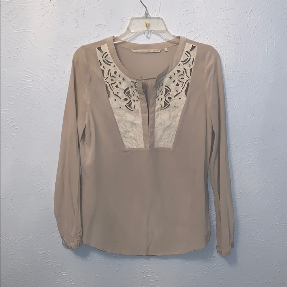 Tan Tunic  Blouse with Leather Details
